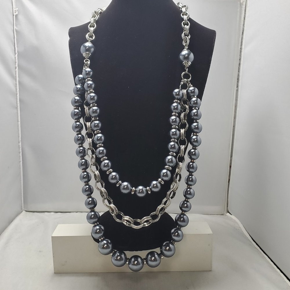 Macy's pewter 3 layer necklace